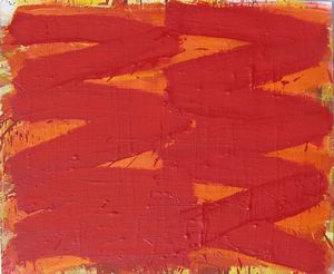 Red Zig-Zag - Oil on Board - 61 x 71 cm