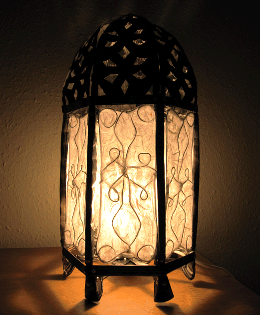Moroccan style lamp - Riveted burnt tin cans, wire, paper