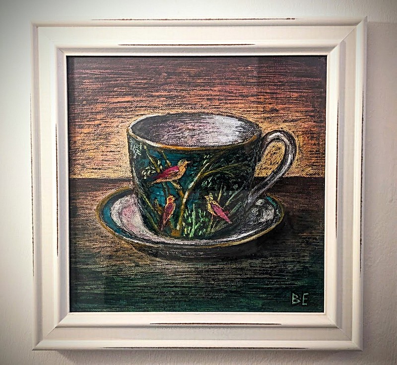 A painting of a tea cup and saucer.
