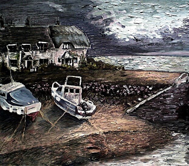 An oil painting of Porlock Weir.